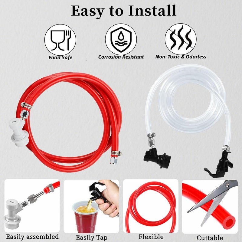 WELLBOM 3FT 5/16 Beer Line Tubing & 5FT 5/16 CO2 Gas Line & 1Pair Ball Lock Keg Connectors & 1 Picnic Tap,Cuttable PVC Draft Beer Kegerator Line CO2 Regulator Gas Line Barb Fitting Hose Clamps Kegerator Parts - Image 3